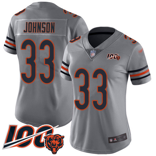 Nike Bears #33 Jaylon Johnson Silver Women's Stitched NFL Limited Inverted Legend 100th Season Jersey