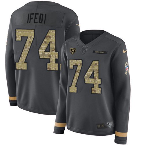 Nike Bears #74 Germain Ifedi Anthracite Salute to Service Women's Stitched NFL Limited Therma Long Sleeve Jersey