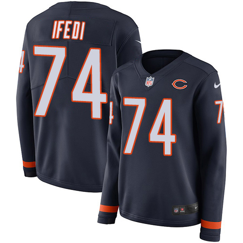 Nike Bears #74 Germain Ifedi Navy Blue Team Color Women's Stitched NFL Limited Therma Long Sleeve Jersey