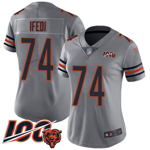 Nike Bears #74 Germain Ifedi Silver Women's Stitched NFL Limited Inverted Legend 100th Season Jersey