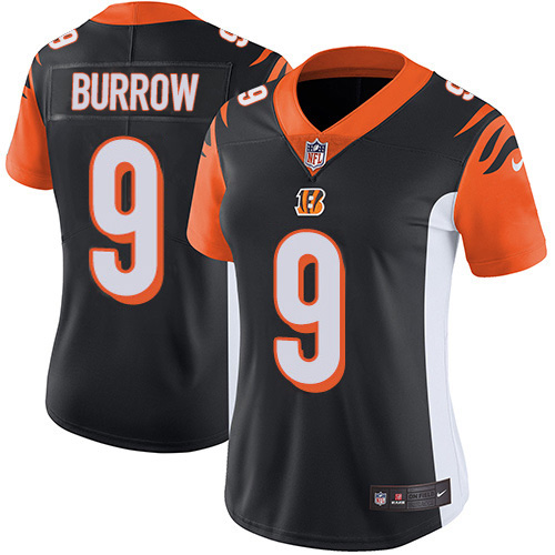 Nike Bengals #9 Joe Burrow Black Team Color Women's Stitched NFL Vapor Untouchable Limited Jersey