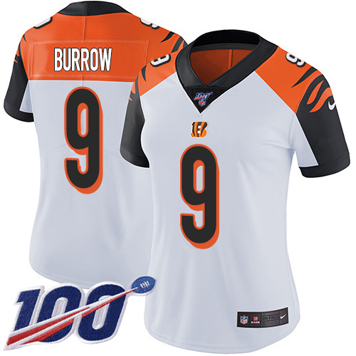 Nike Bengals #9 Joe Burrow White Women's Stitched NFL 100th Season Vapor Untouchable Limited Jersey