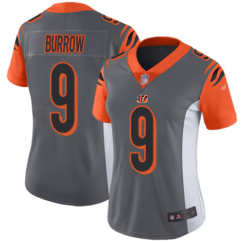 Nike Bengals #9 Joe Burrow Silver Women's Stitched NFL Limited Inverted Legend Jersey Nike Bengals #9 Joe Burrow Silver Women's Stitched NFL Limited Inverted Legend Jersey