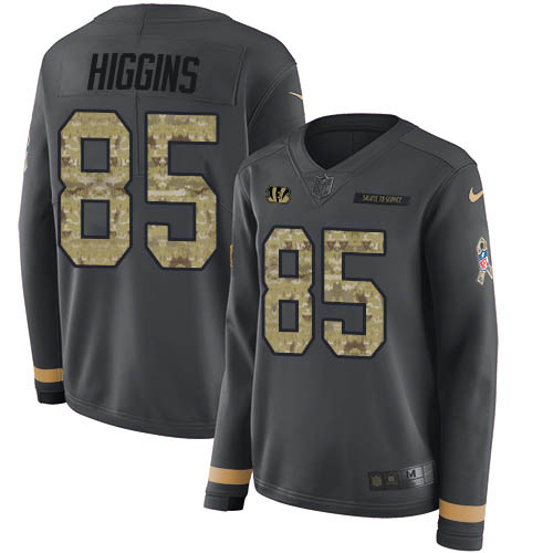 Nike Bengals #85 Tee Higgins Anthracite Salute to Service Women's Stitched NFL Limited Therma Long Sleeve Jersey