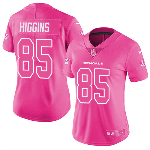 Nike Bengals #85 Tee Higgins Pink Women's Stitched NFL Limited Rush Fashion Jersey