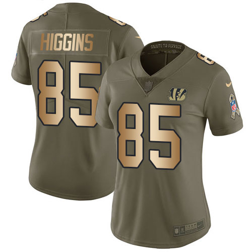 Nike Bengals #85 Tee Higgins Olive/Gold Women's Stitched NFL Limited 2017 Salute To Service Jersey