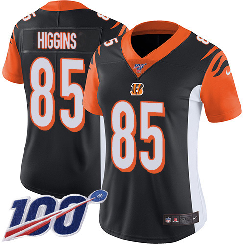 Nike Bengals #85 Tee Higgins Black Team Color Women's Stitched NFL 100th Season Vapor Untouchable Limited Jersey