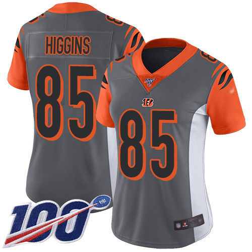 Nike Bengals #85 Tee Higgins Silver Women's Stitched NFL Limited Inverted Legend 100th Season Jersey
