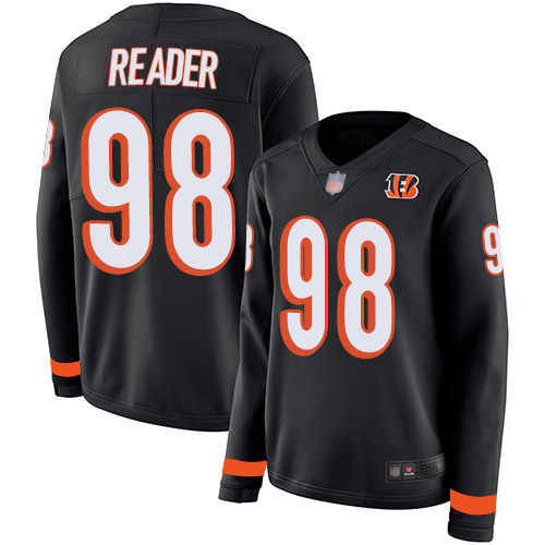 Nike Bengals #98 D.J. Reader Black Team Color Women's Stitched NFL Limited Therma Long Sleeve Jersey
