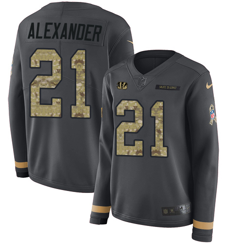 Nike Bengals #21 Mackensie Alexander Anthracite Salute to Service Women's Stitched NFL Limited Therma Long Sleeve Jersey
