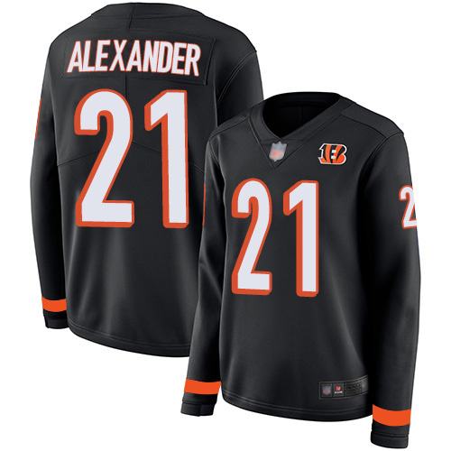 Nike Bengals #21 Mackensie Alexander Black Team Color Women's Stitched NFL Limited Therma Long Sleeve Jersey