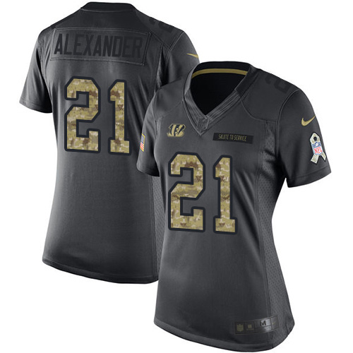 Nike Bengals #21 Mackensie Alexander Black Women's Stitched NFL Limited 2016 Salute to Service Jersey