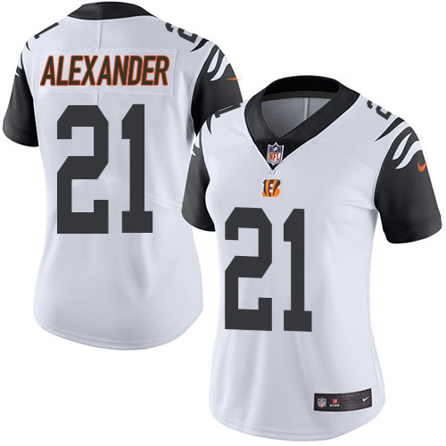 Nike Bengals #21 Mackensie Alexander White Women's Stitched NFL Limited Rush Jersey