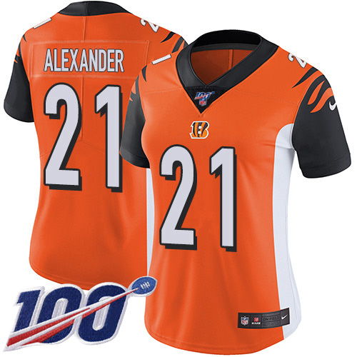 Nike Bengals #21 Mackensie Alexander Orange Alternate Women's Stitched NFL 100th Season Vapor Untouchable Limited Jersey
