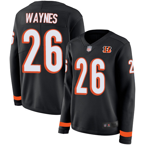 Nike Bengals #26 Trae Waynes Black Team Color Women's Stitched NFL Limited Therma Long Sleeve Jersey