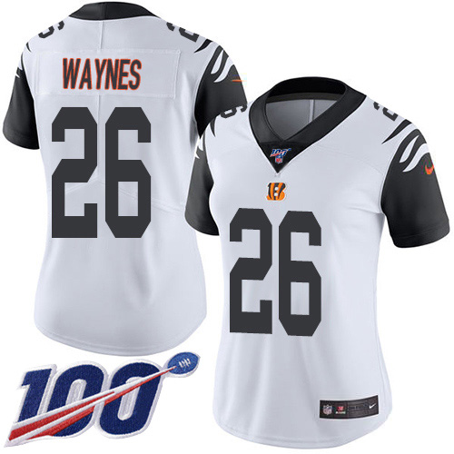 Nike Bengals #26 Trae Waynes White Women's Stitched NFL Limited Rush 100th Season Jersey