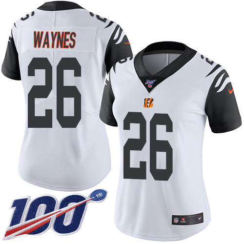 Nike Bengals #26 Trae Waynes White Women's Stitched NFL Limited Rush 100th Season Jersey Nike Bengals #26 Trae Waynes White Women's Stitched NFL Limited Rush 100th Season Jersey