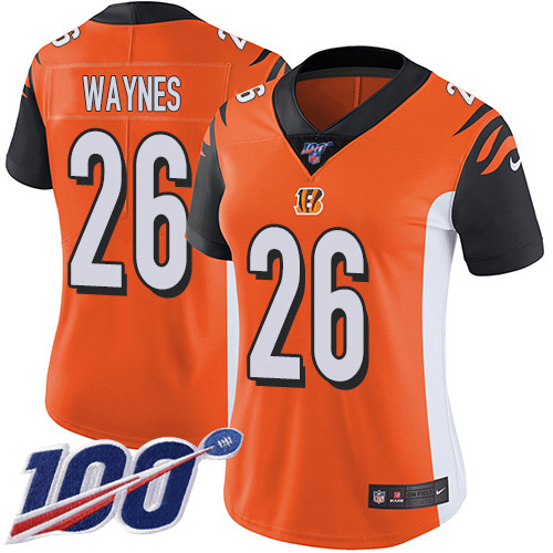 Nike Bengals #26 Trae Waynes Orange Alternate Women's Stitched NFL 100th Season Vapor Untouchable Limited Jersey