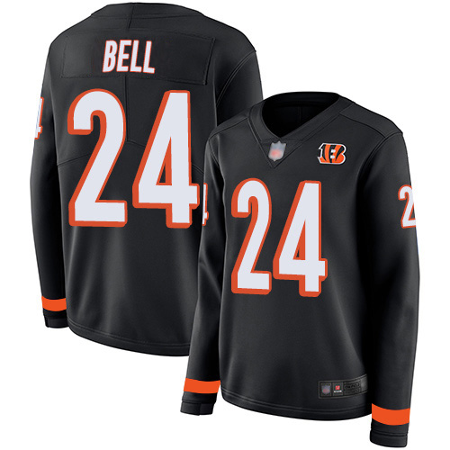 Nike Bengals #24 Vonn Bell Black Team Color Women's Stitched NFL Limited Therma Long Sleeve Jersey