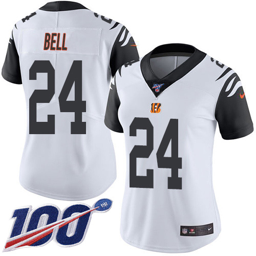 Nike Bengals #24 Vonn Bell White Women's Stitched NFL Limited Rush 100th Season Jersey