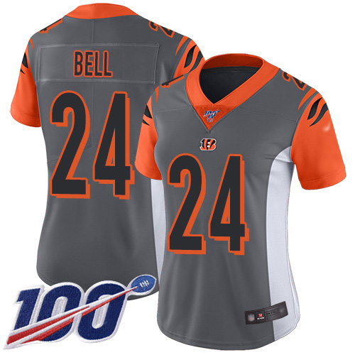 Nike Bengals #24 Vonn Bell Silver Women's Stitched NFL Limited Inverted Legend 100th Season Jersey