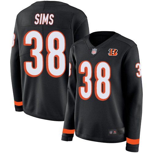 Nike Bengals #38 LeShaun Sims Black Team Color Women's Stitched NFL Limited Therma Long Sleeve Jersey