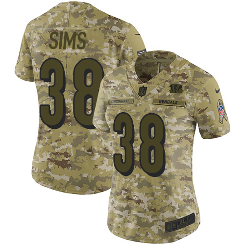 Nike Bengals #38 LeShaun Sims Camo Women's Stitched NFL Limited 2018 Salute To Service Jersey