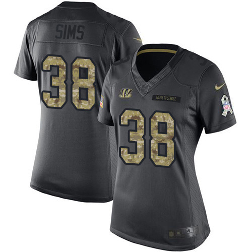 Nike Bengals #38 LeShaun Sims Black Women's Stitched NFL Limited 2016 Salute to Service Jersey Nike Bengals #38 LeShaun Sims Black Women's Stitched NFL Limited 2016 Salute to Service Jersey