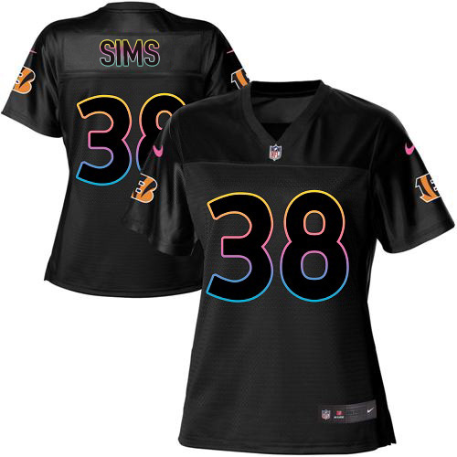 Nike Bengals #38 LeShaun Sims Black Women's NFL Fashion Game Jersey