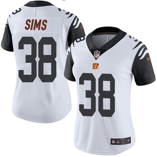 Nike Bengals #38 LeShaun Sims White Women's Stitched NFL Limited Rush Jersey