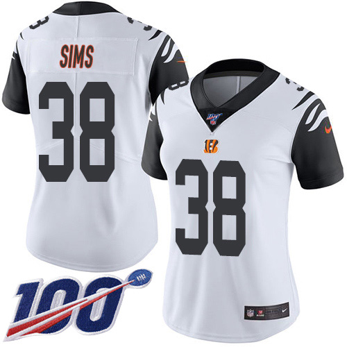 Nike Bengals #38 LeShaun Sims White Women's Stitched NFL Limited Rush 100th Season Jersey