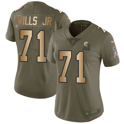 Nike Browns #71 Jedrick Wills JR Olive/Gold Women's Stitched NFL Limited 2017 Salute To Service Jersey
