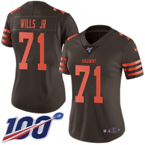 Nike Browns #71 Jedrick Wills JR Brown Women's Stitched NFL Limited Rush 100th Season Jersey