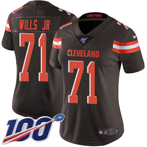 Nike Browns #71 Jedrick Wills JR Brown Team Color Women's Stitched NFL 100th Season Vapor Untouchable Limited Jersey