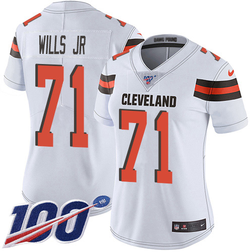 Nike Browns #71 Jedrick Wills JR White Women's Stitched NFL 100th Season Vapor Untouchable Limited Jersey