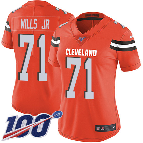 Nike Browns #71 Jedrick Wills JR Orange Alternate Women's Stitched NFL 100th Season Vapor Untouchable Limited Jersey