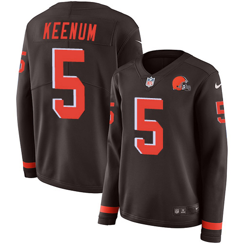 Nike Browns #5 Case Keenum Brown Team Color Women's Stitched NFL Limited Therma Long Sleeve Jersey