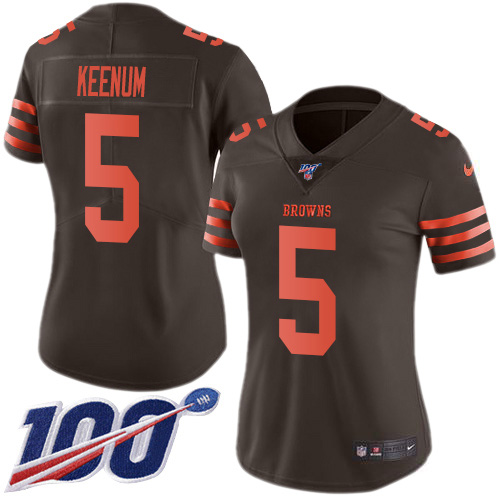 Nike Browns #5 Case Keenum Brown Women's Stitched NFL Limited Rush 100th Season Jersey