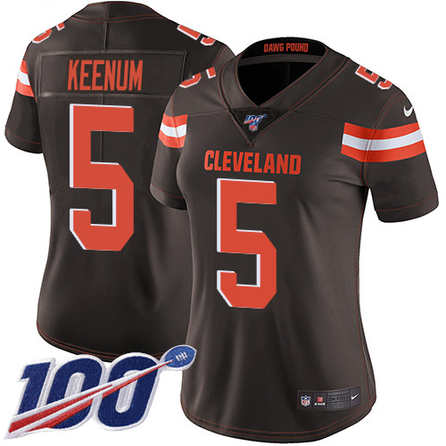 Nike Browns #5 Case Keenum Brown Team Color Women's Stitched NFL 100th Season Vapor Untouchable Limited Jersey