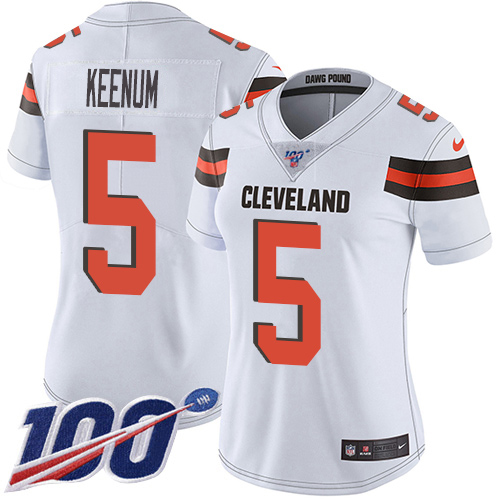 Nike Browns #5 Case Keenum White Women's Stitched NFL 100th Season Vapor Untouchable Limited Jersey