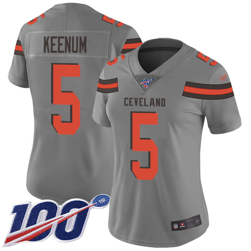 Nike Browns #5 Case Keenum Gray Women's Stitched NFL Limited Inverted Legend 100th Season Jersey
