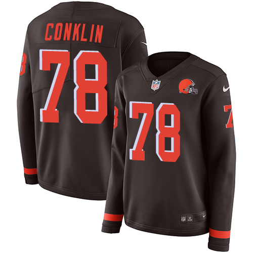 Nike Browns #78 Jack Conklin Brown Team Color Women's Stitched NFL Limited Therma Long Sleeve Jersey
