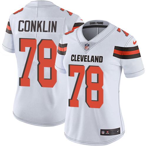 Nike Browns #78 Jack Conklin White Women's Stitched NFL Vapor Untouchable Limited Jersey