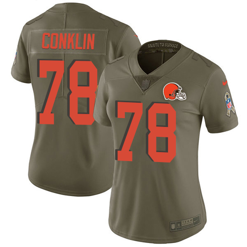 Nike Browns #78 Jack Conklin Olive Women's Stitched NFL Limited 2017 Salute To Service Jersey