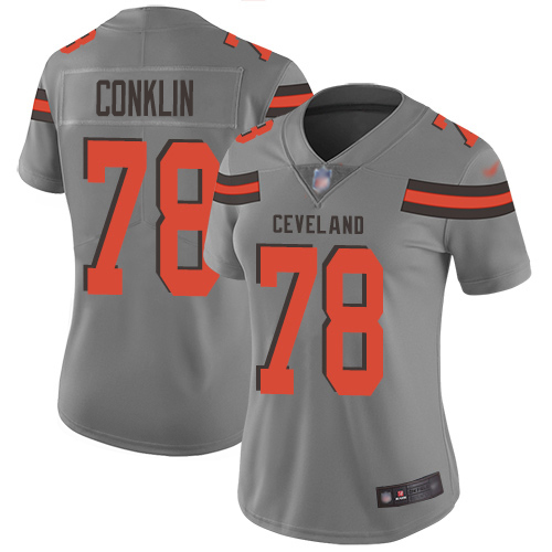 Nike Browns #78 Jack Conklin Gray Women's Stitched NFL Limited Inverted Legend Jersey