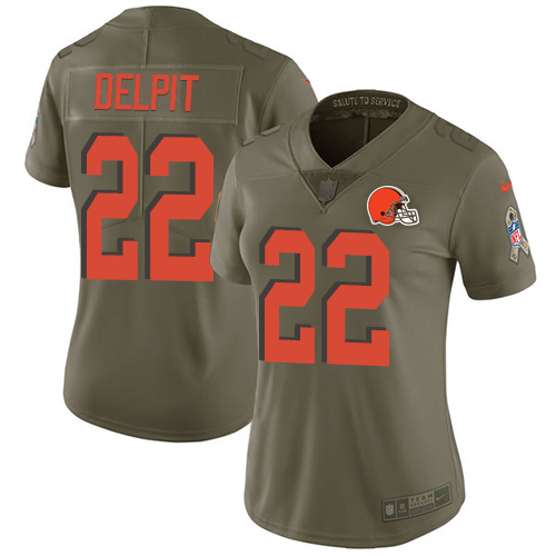 Nike Browns #22 Grant Delpit Olive Women's Stitched NFL Limited 2017 Salute To Service Jersey