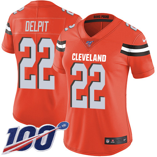 Nike Browns #22 Grant Delpit Orange Alternate Women's Stitched NFL 100th Season Vapor Untouchable Limited Jersey