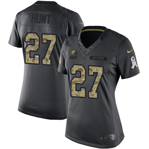 Nike Browns #27 Kareem Hunt Black Women's Stitched NFL Limited 2016 Salute to Service Jersey