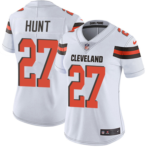 Nike Browns #27 Kareem Hunt White Women's Stitched NFL Vapor Untouchable Limited Jersey