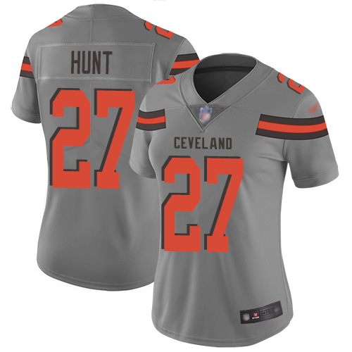 Nike Browns #27 Kareem Hunt Gray Women's Stitched NFL Limited Inverted Legend Jersey